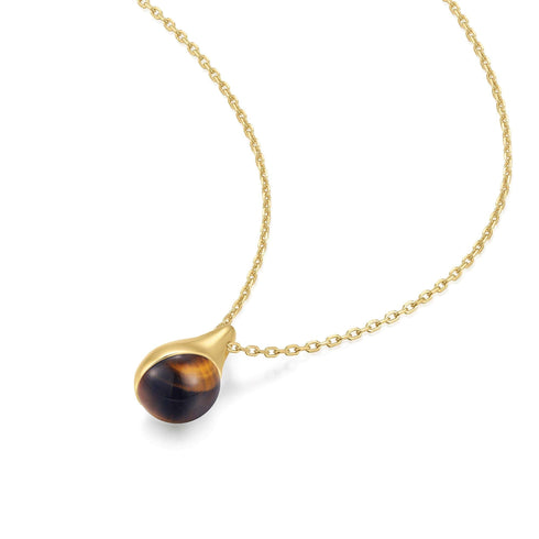 Gold Tiger Eye Droplet Pendant Necklace